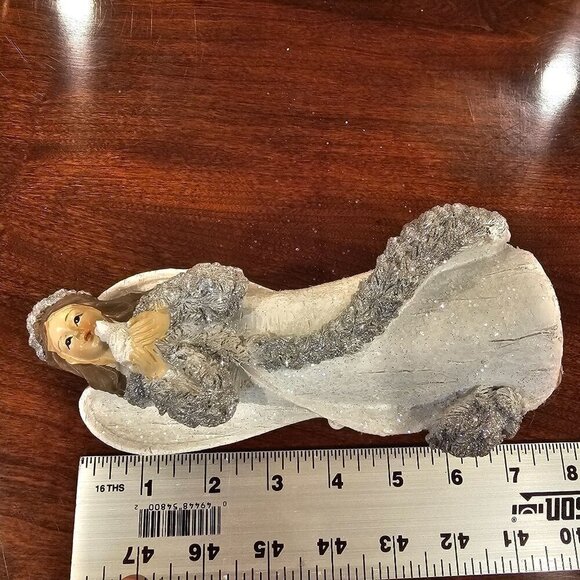 Vintage Transpac Silver Glitter Angel Figurine Handcrafted Resin Holiday Décor - Picture 8 of 8